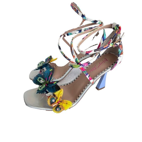 BETSEY JOHNSON Butterfly Women Sz 8 Sandal Strap Appliqué Ankle Party Wedding - Picture 2 of 12
